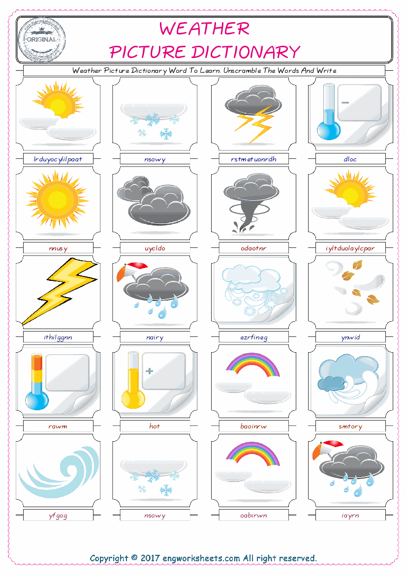  Weather ESL Worksheets For kids, the exercise worksheet of finding the words given complexly and supplying the correct one. 